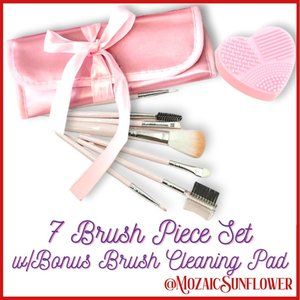 7 Pc Make Up Brush Travel Roll FREE Silicone Multi-surface Brush Cleaning Pad